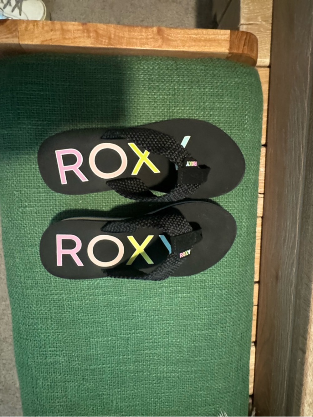 Roxy Kids Black Flip Flops with Multicolor ROXY Logo